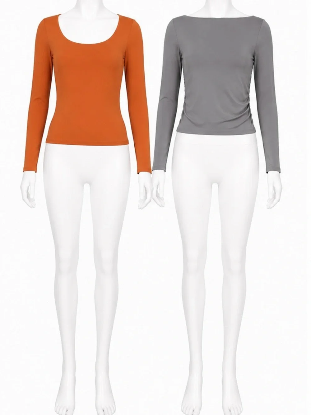 Slim Scoop & Boat Neck Long Sleeve Duo — Burnt Orange + Cool Gray